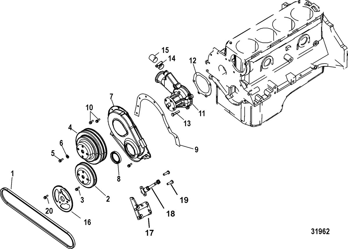 MERCRUISER 3.0L MPI EC Cylinder Block, Front Cover and Circulating Pump