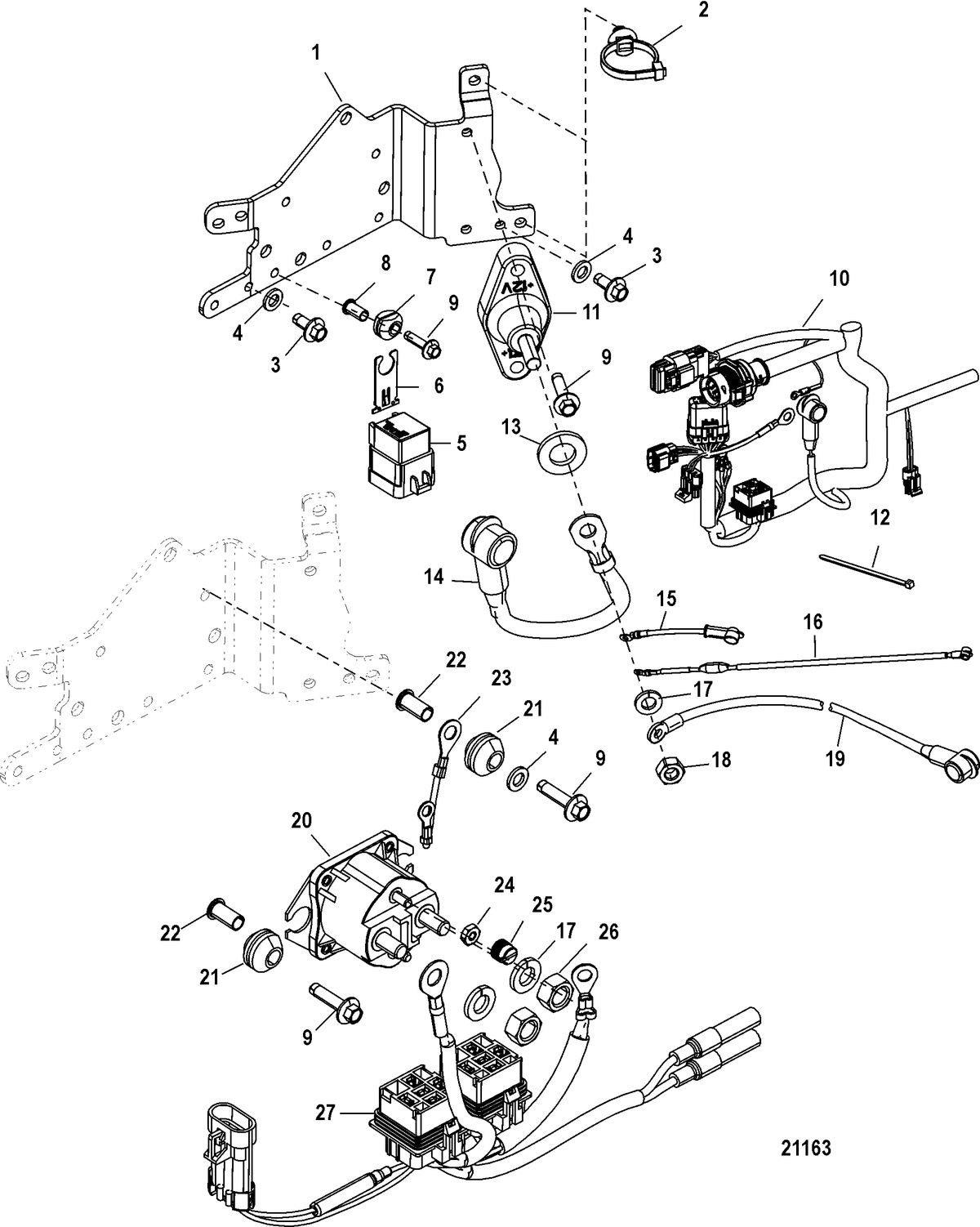 RACE OUTBOARD 250XS / 250 SPORTXS DFI (3.0L) Electrical Plate Components, SN# 1E051473 and below