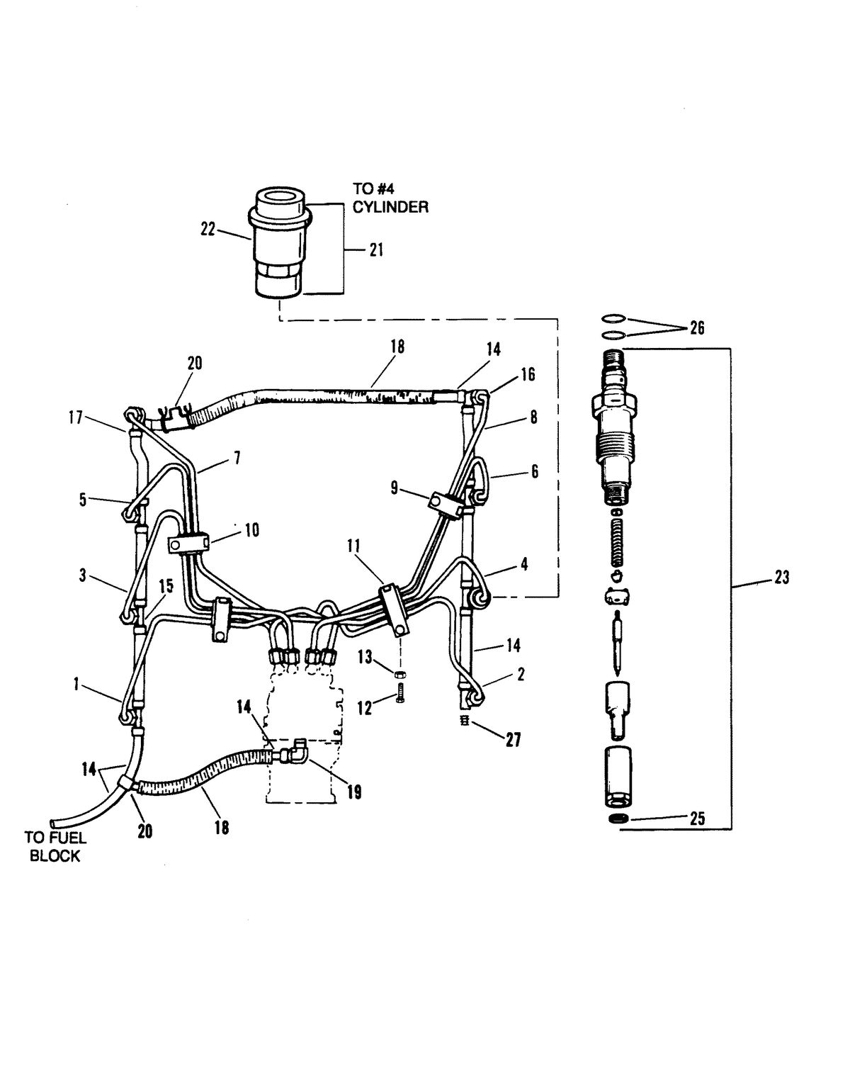 MERCRUISER D7.3L/270 DIESEL ENGINE (STERN DRIVE/INBOARD) INJECTORS AND HOSES (S/N F060104 AND UP)