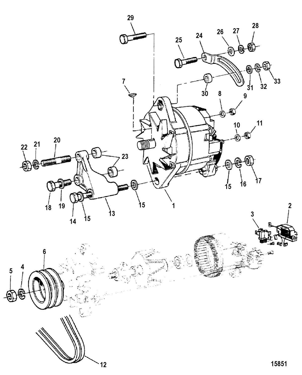 MERCRUISER CUMMINS/MERCRUISER DIESEL 4.2L 200/230 Alternator And Mounting Hardware, 4.2L (200)