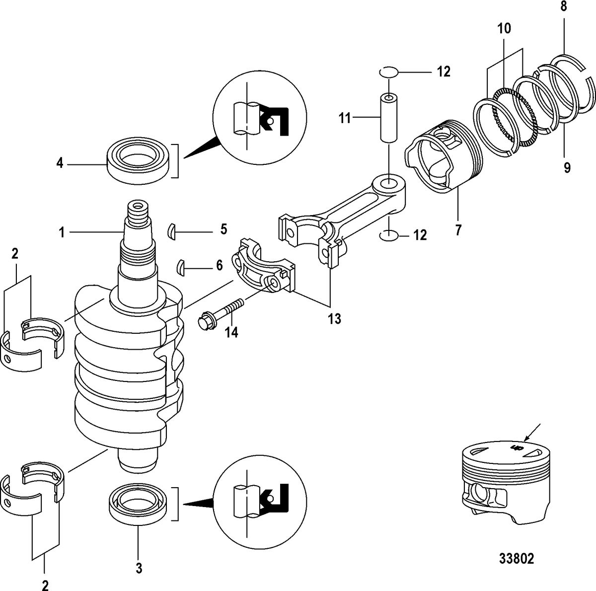 MERCURY/MARINER 15/20 CARBURETOR/2 CYLINDER/4-STROKE Crankshaft, Pistons and Connecting Rods