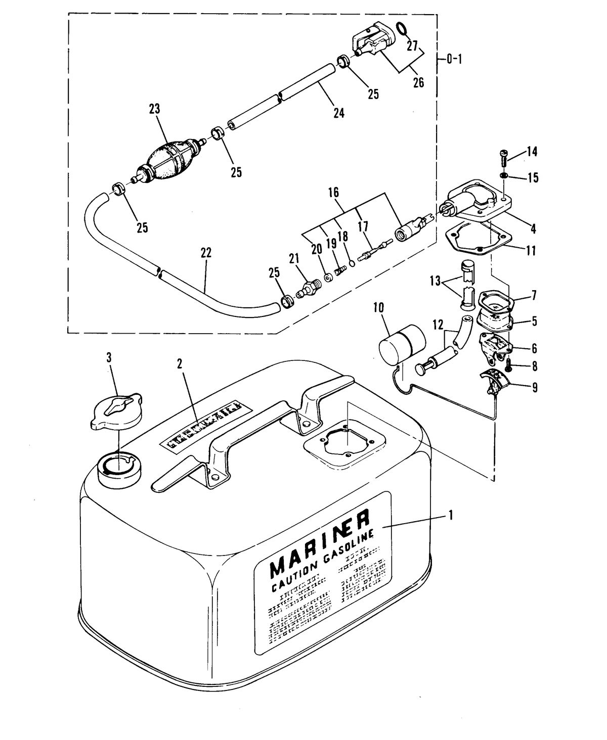 MARINER 28 HORSEPOWER FUEL TANK-INTERNATIONAL AND USA (ORIGINAL EQUIP) 24 LITRE