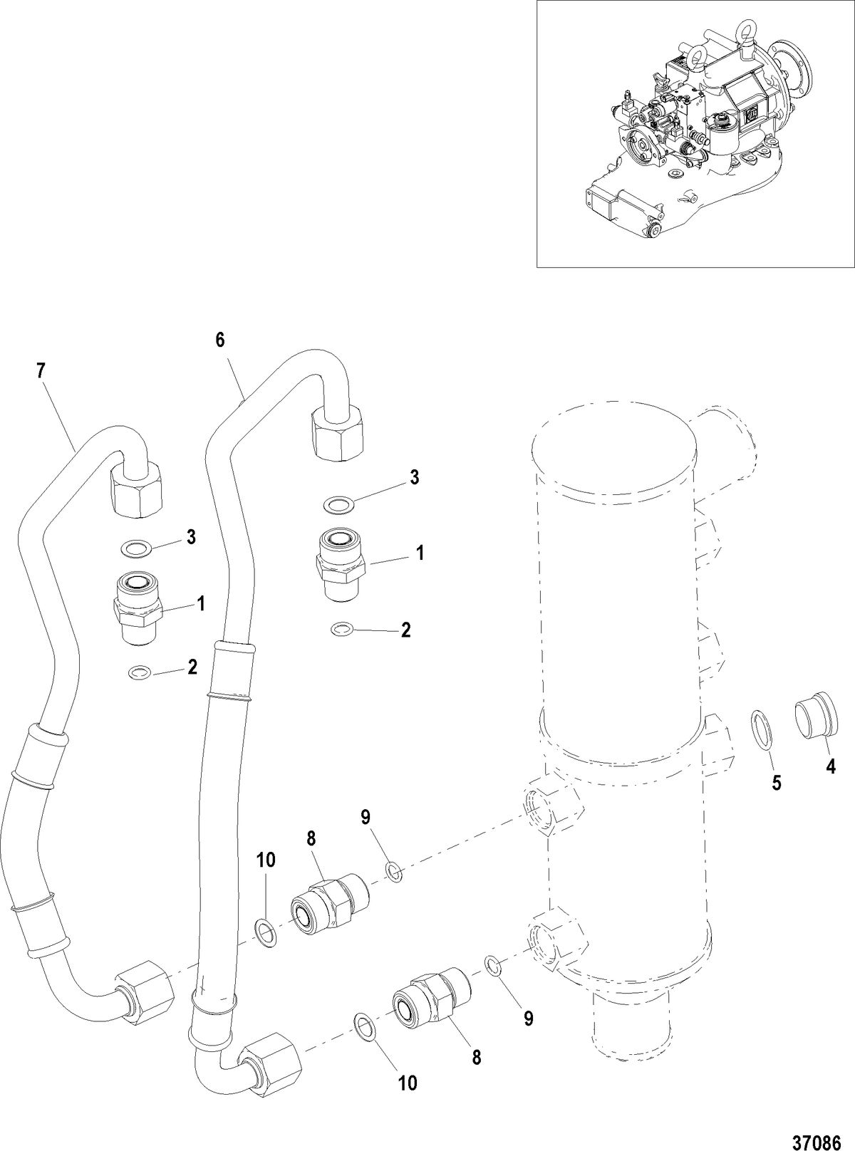 MERCRUISER ZEUS Transmission Oil Lines, No Drop Box