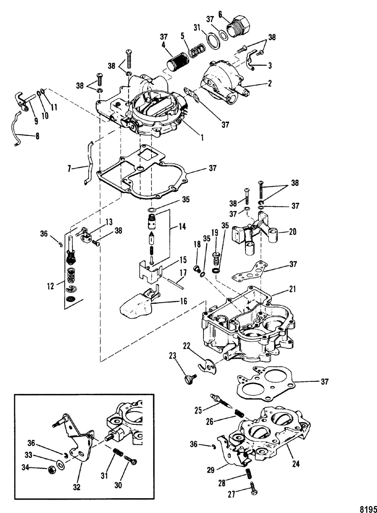 MERCRUISER 3.0L/LX ALPHA ONE Carburetor(Mercarb) 0D447415 Thru 0D836075