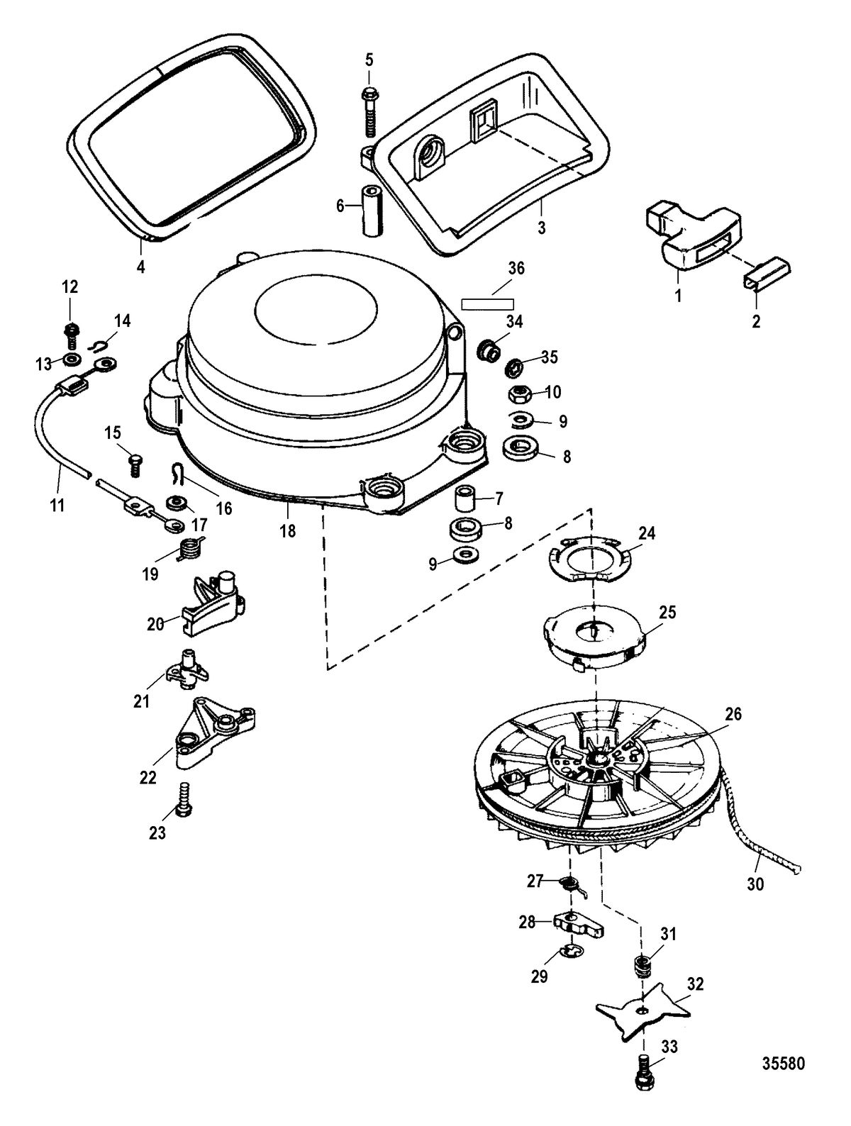 MERCURY/MARINER 55/60/45 JET/60 BIGFOOT (2-STROKE) Recoil Starter, Manual
