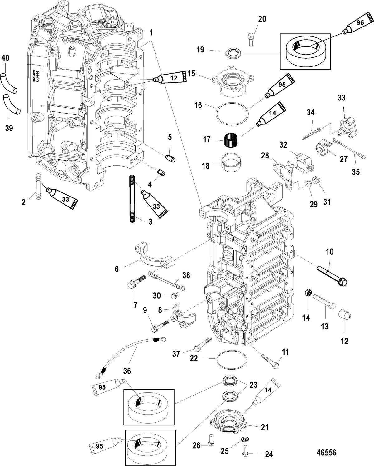 RACE OUTBOARD 200XS SST Cylinder Block and End Caps