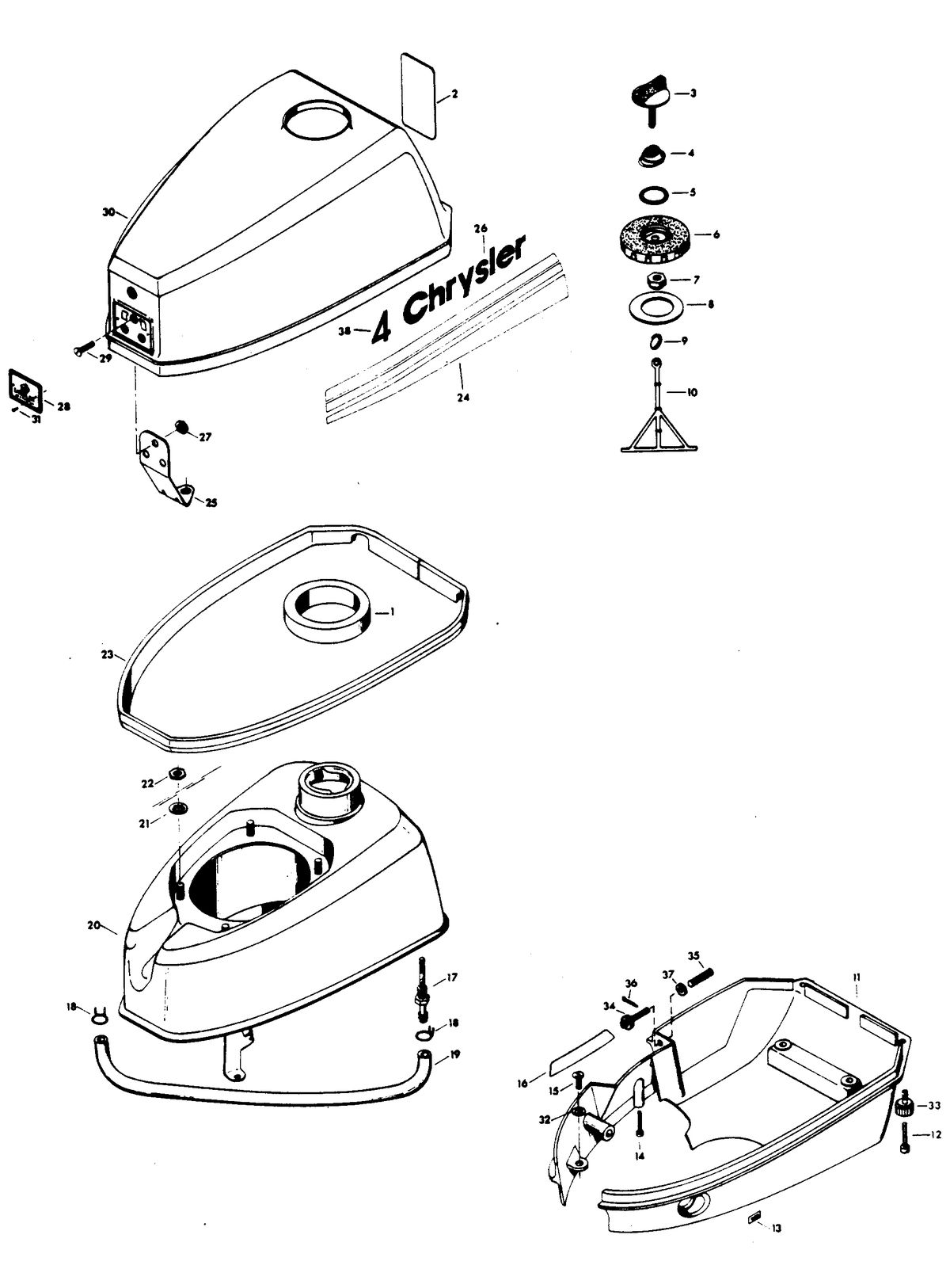 CHRYSLER 4 H.P. ENGINE COVER AND FUEL TANK