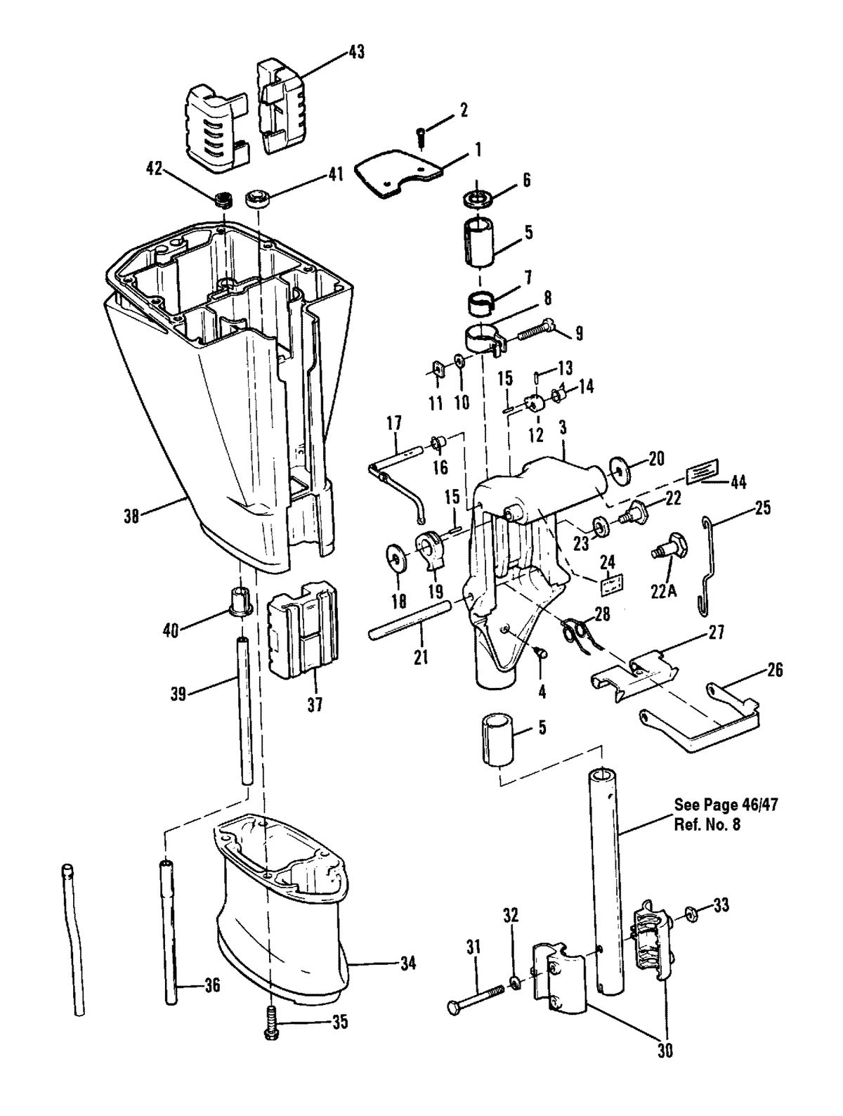 FORCE 9.9/15 H.P. SWIVEL BRACKET AND DRIVESHAFT HOUSING (ALL MODELS)