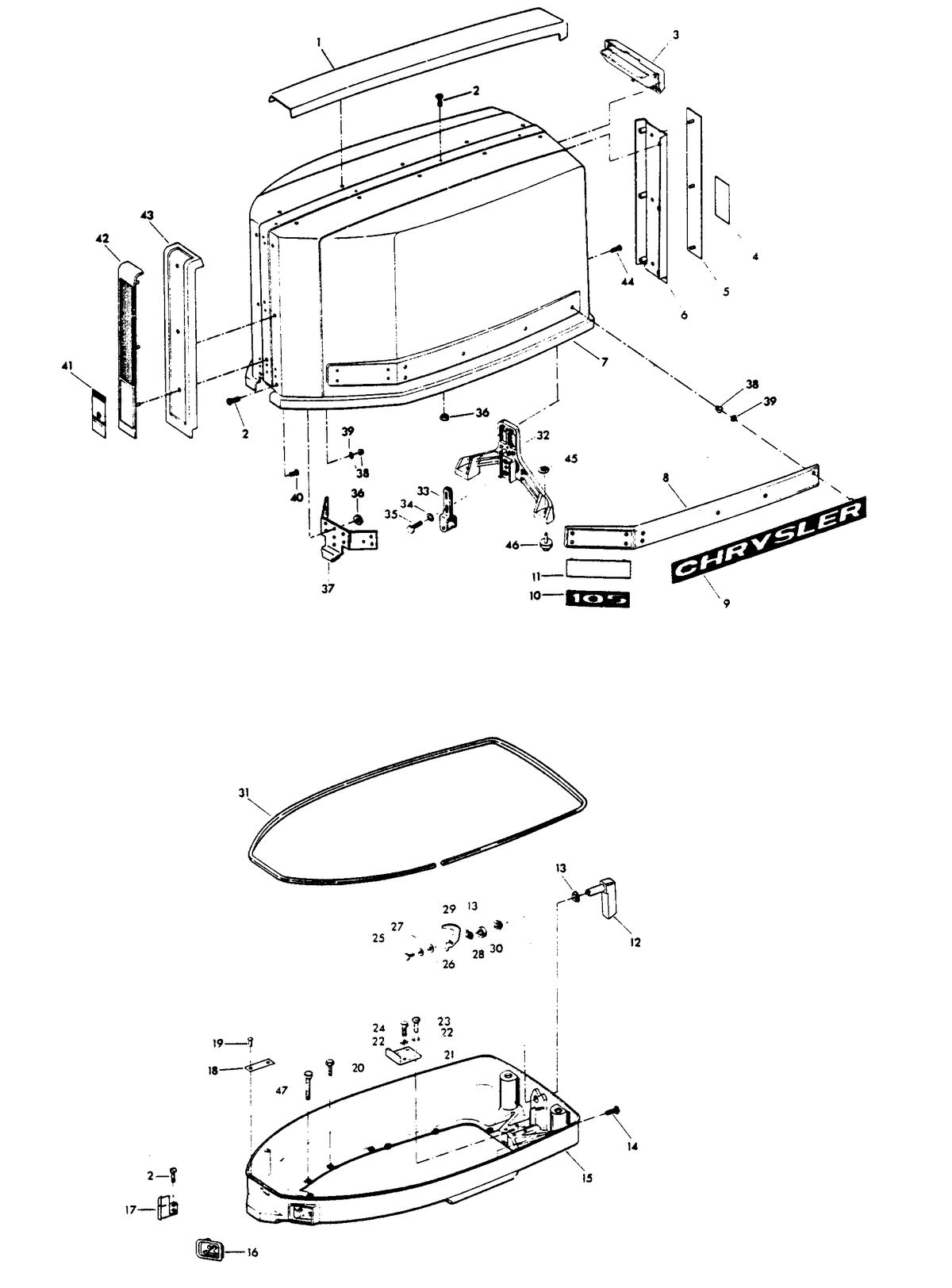 CHRYSLER 105/120/135 H.P. ENGINE COVER AND SUPPORT PLATE