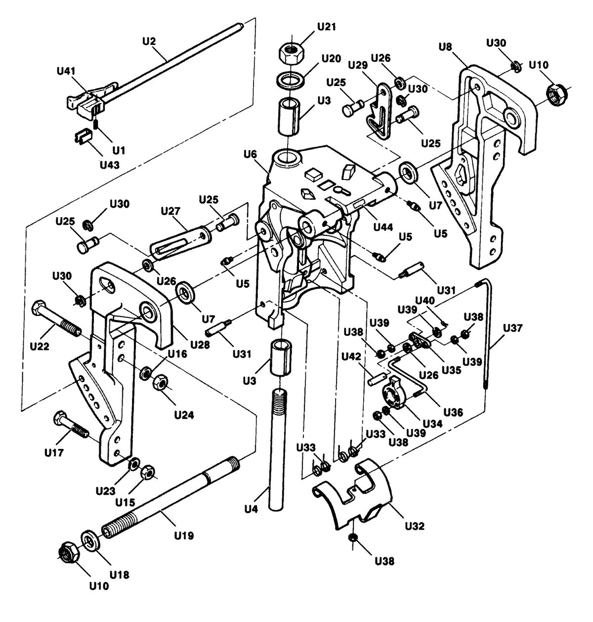 FORCE FORCE 1992 50 H.P. "A" MODELS SWIVEL BRACKET AND STERN BRACKETS MANUAL TILT MODELS