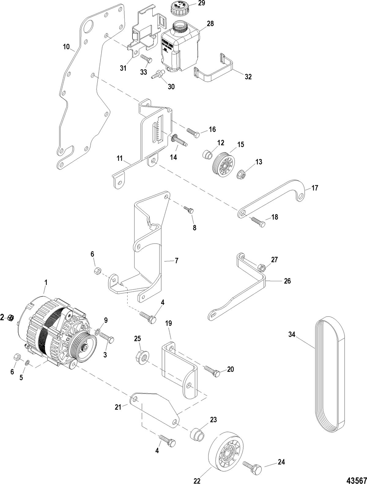 MERCRUISER 4.3L ALPHA 4V Alternator And Brackets