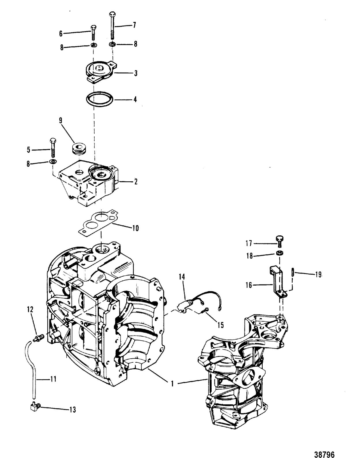 MERCURY 35 HP CYLINDER BLOCK AND THERMOSTAT