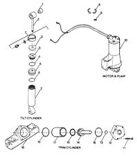 FORCE FORCE 1988 85 H.P. "B" MODELS PARTS BREAKDOWN TILT CYLINDER, TRIM CYLINDER, MOTOR & PUMP