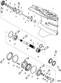 MERCURY 225/250 PRO XS (3.0L) Gear Housing, Prop Shaft, Torque Master 2, SN-1B973744 & up