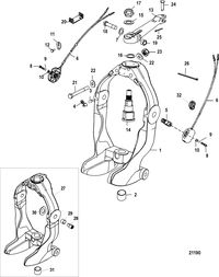 MERCRUISER ALPHA ONE GEN II STERNDRIVE AND TRANSOM ASSEMBLY GIMBAL RING AND STEERING LEVER