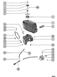 MERCURY 3.6 HP TOP COWL, FUEL TANK AND CARBURETOR