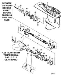 MERCURY/MARINER 100/115/125 HP 80 JET  (4 CYLINDER) GEAR HOUSING(PROP SHAFT)(3 JAW REVERSE CLUTCH)