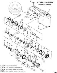 MERCURY/MARINER 135/150/175/200 XR6 MAGNUM III 105-140 JET Gear Housing(Propshaft-Counter-S/N-0G437999 & Below)